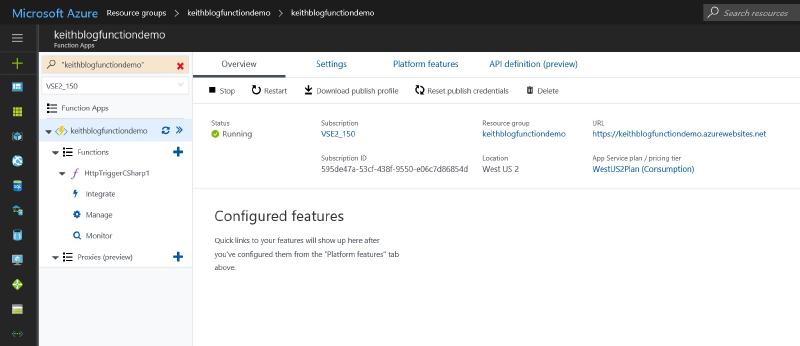 Azure Function Main Page